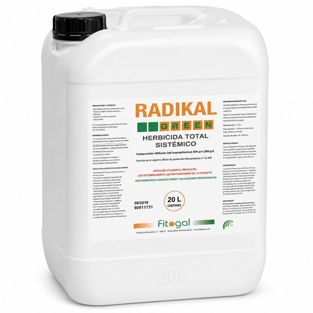 Désherbant Glyphosate Radikal 20L Herbicide Pour Mauvaises Herbes